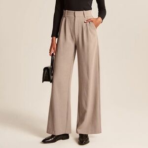 Abercrombie & Fitch Sloane Tailored Wide-Leg Taupe Women's Pants Size 28 SHORT